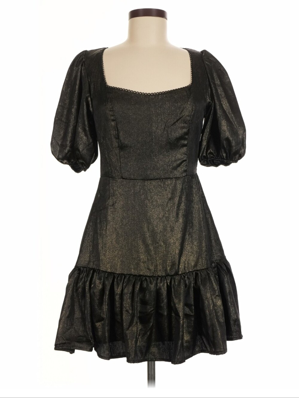 Rachel Parcell Gold Puff Sleeve Ruffle Hem Mini Dress Size 12